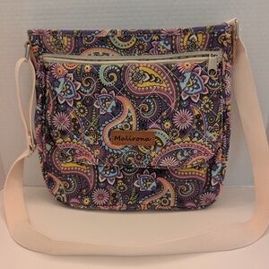 "Malirona" Paisley Crossbody Multi Pocket Canvas  Purple and Pink Bag